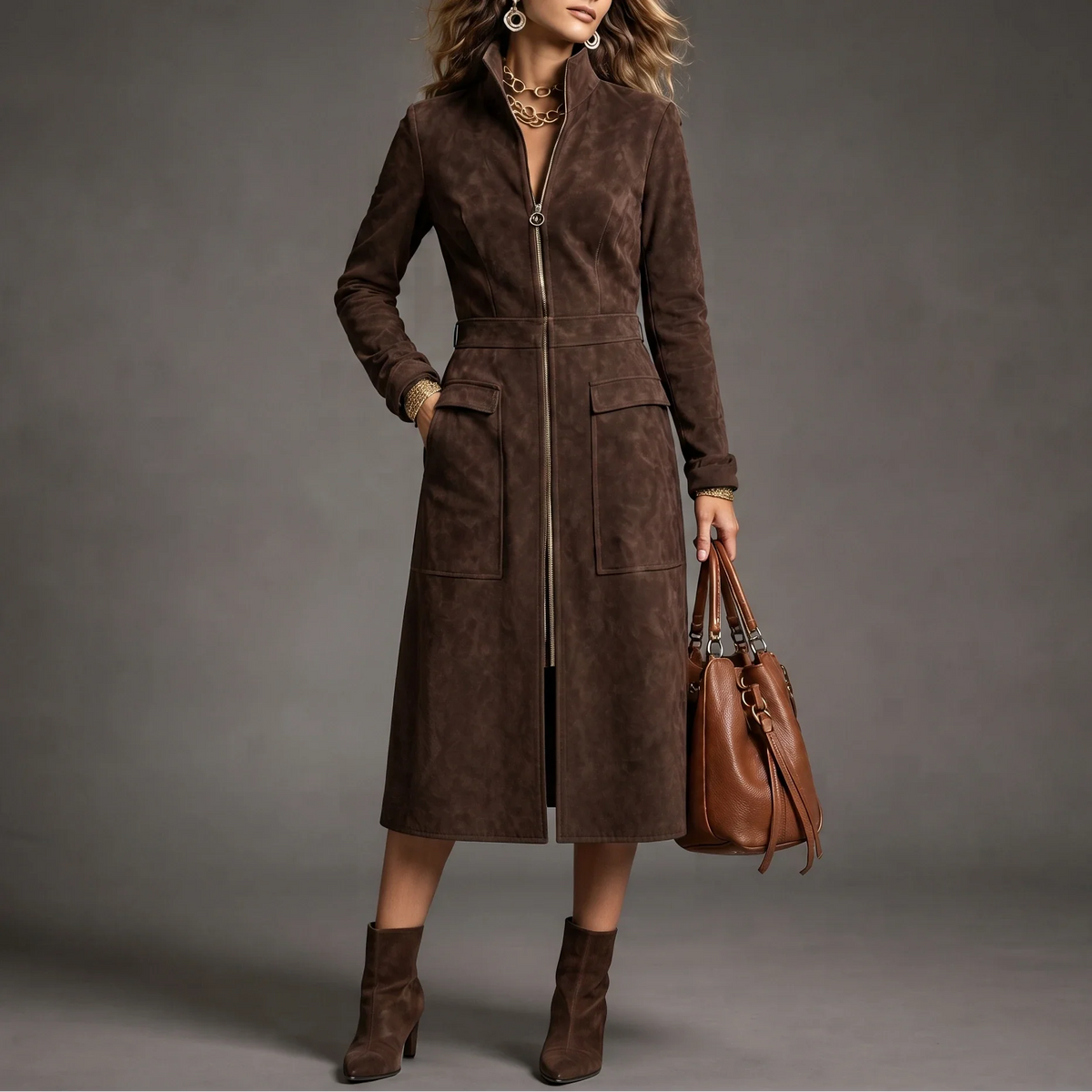 Mustard Muse – Longline Zip-Up Coat