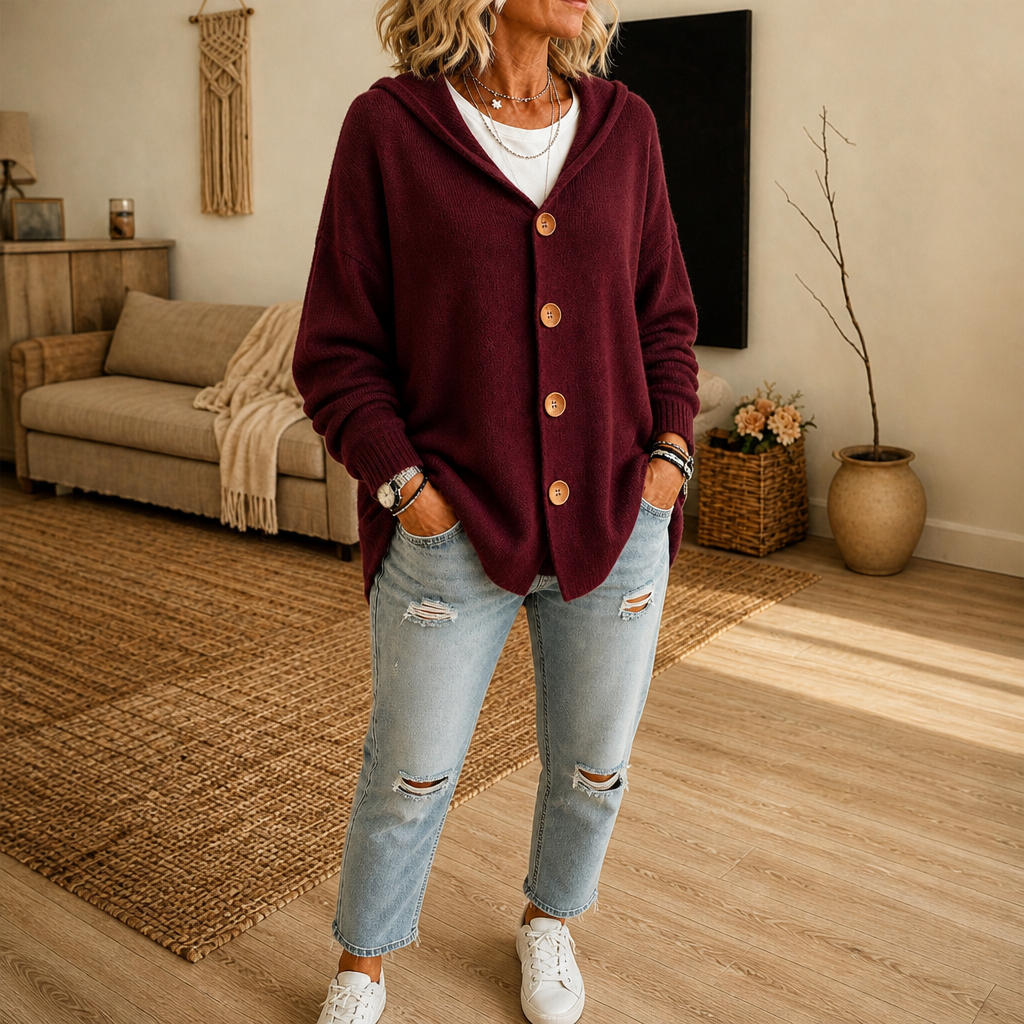 Hoodwell – Hooded Button-Front Knit Cardigan