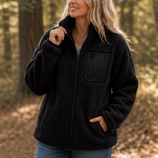 Veluna – Fleece-Look Zip-Up Winter Jacket