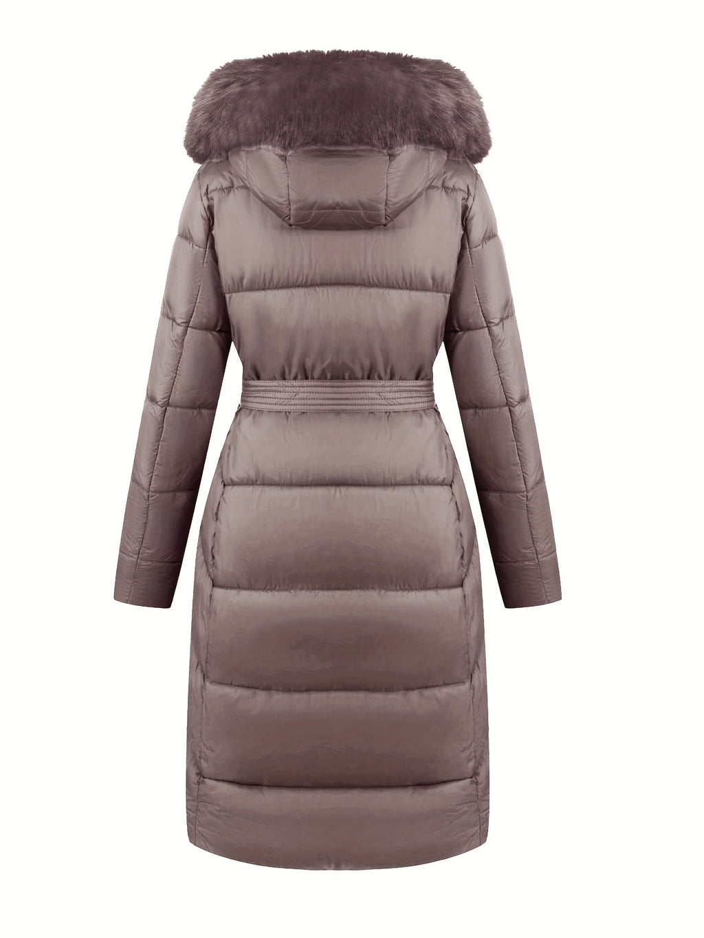 Women's Belted Faux Fur Hooded Puffer Coat