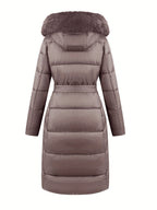 Women's Belted Faux Fur Hooded Puffer Coat