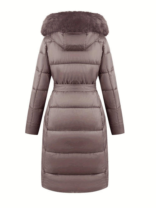 Women's Belted Faux Fur Hooded Puffer Coat