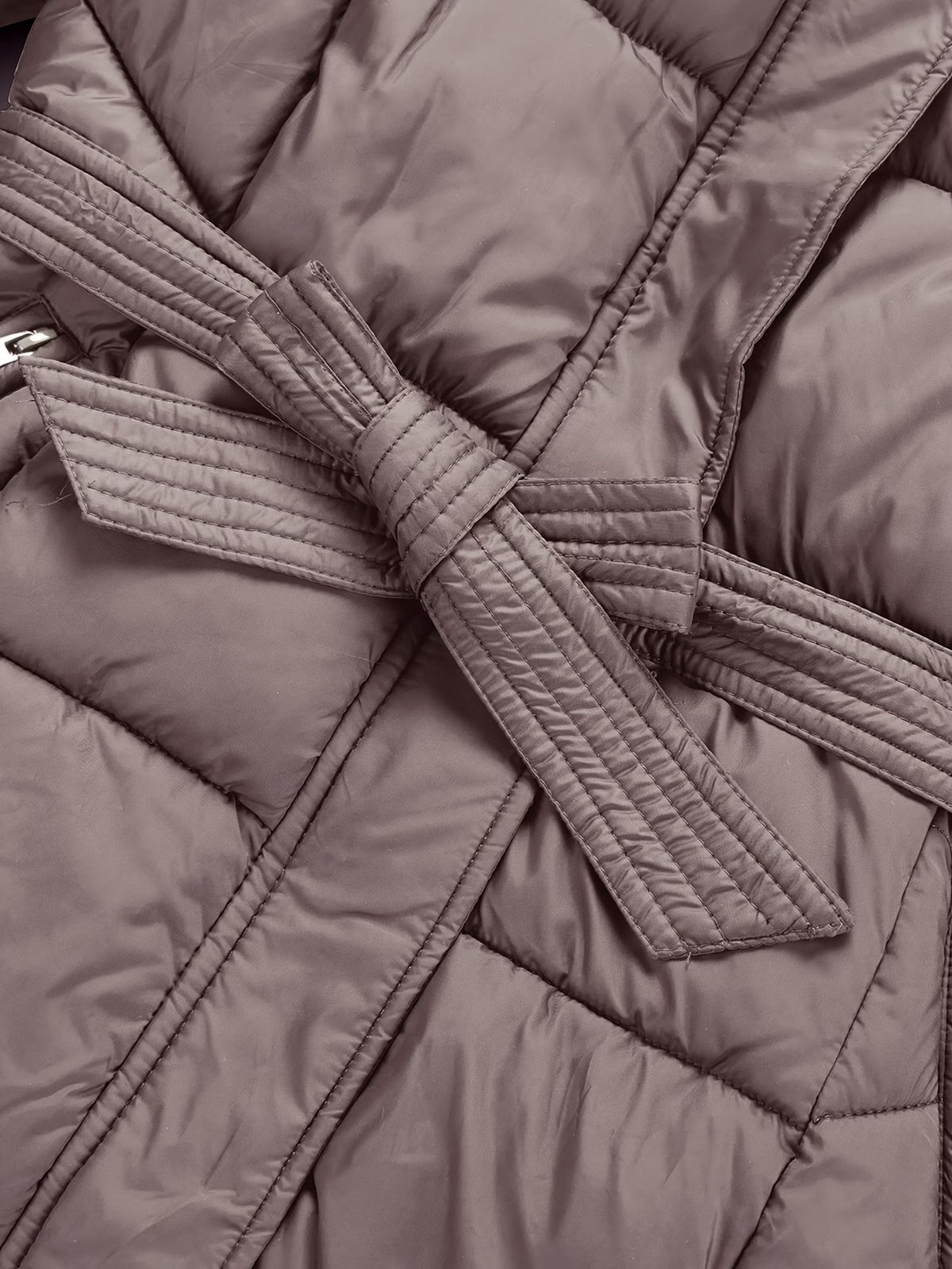 Women's Belted Faux Fur Hooded Puffer Coat