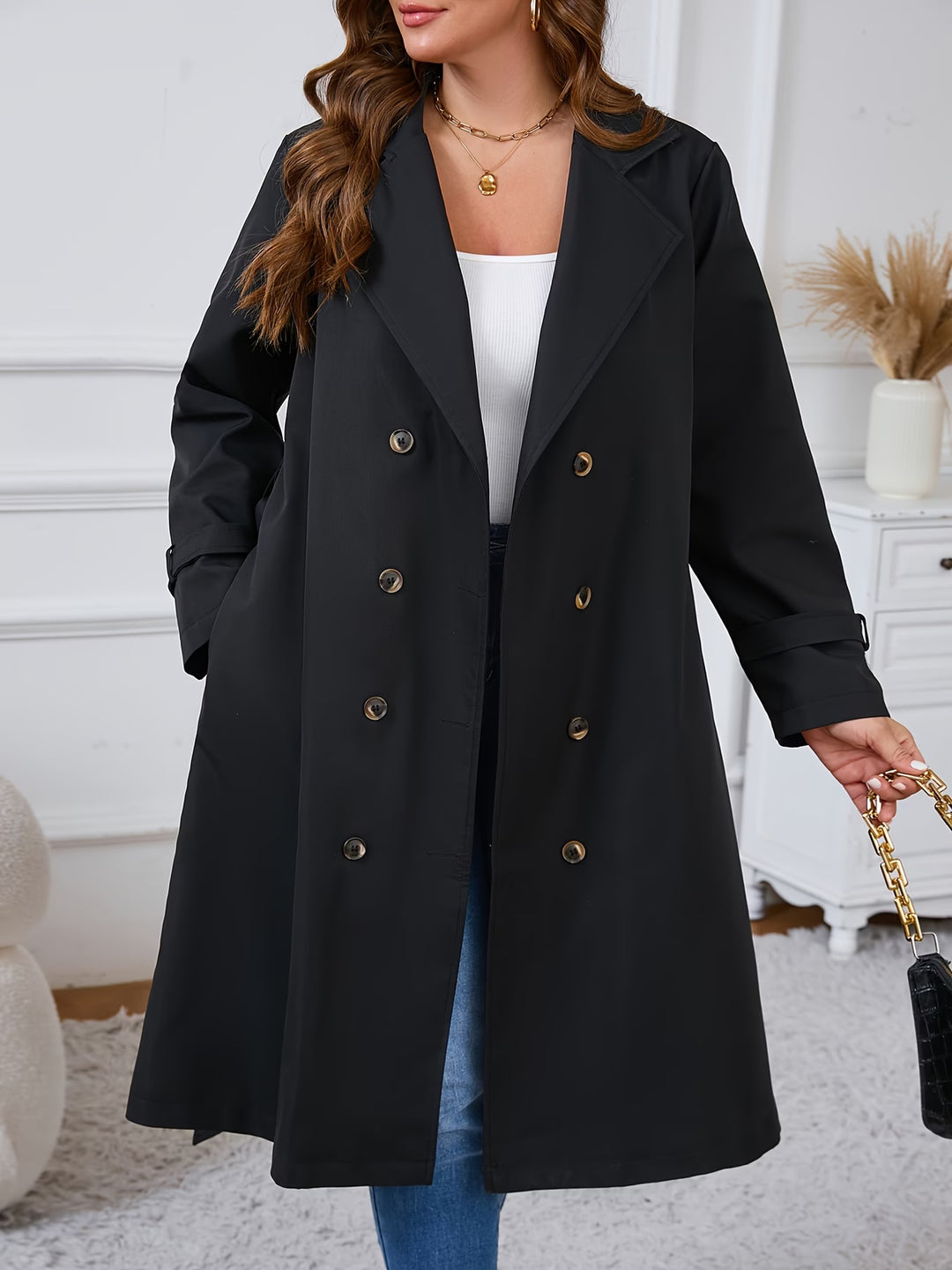 Women's Relaxed Fit Button-Front Trench Coat