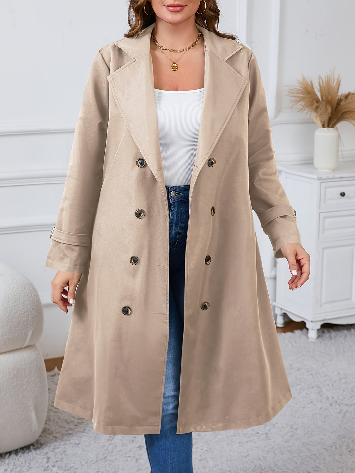 Women's Relaxed Fit Button-Front Trench Coat