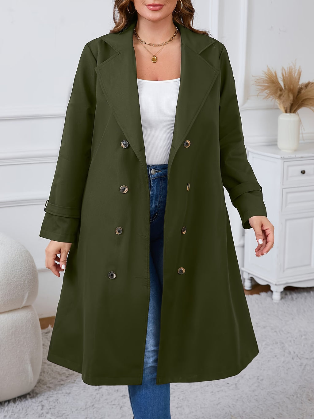 Women's Relaxed Fit Button-Front Trench Coat
