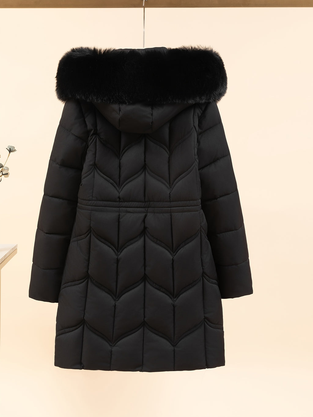 Women's Drawstring Faux Fur Hooded Puffer Coat