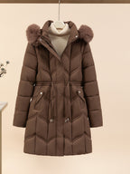Women's Drawstring Faux Fur Hooded Puffer Coat