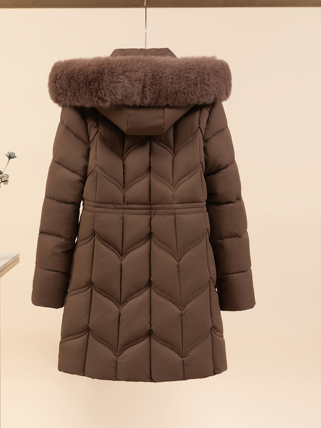 Women's Drawstring Faux Fur Hooded Puffer Coat