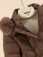 Women's Drawstring Faux Fur Hooded Puffer Coat