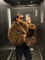 Women's Faux Fur Cropped Shawl Collar Jacket