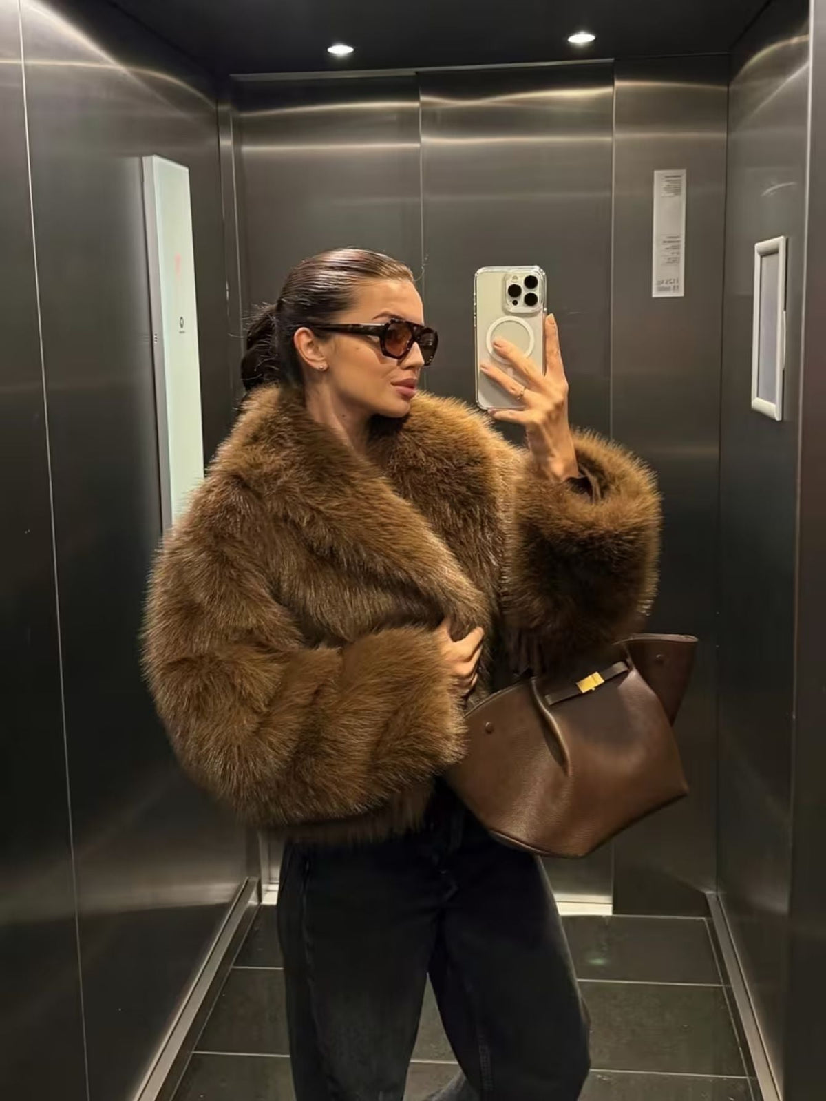 Women's Faux Fur Cropped Shawl Collar Jacket