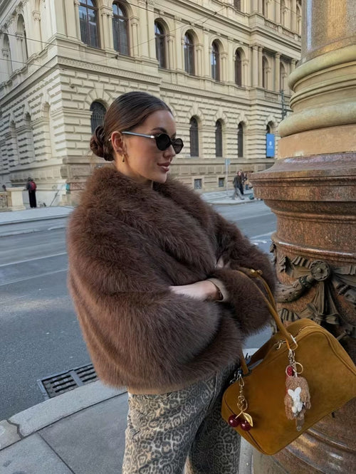 Women's Faux Fur Cropped Shawl Collar Jacket