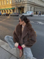 Women's Faux Fur Cropped Shawl Collar Jacket