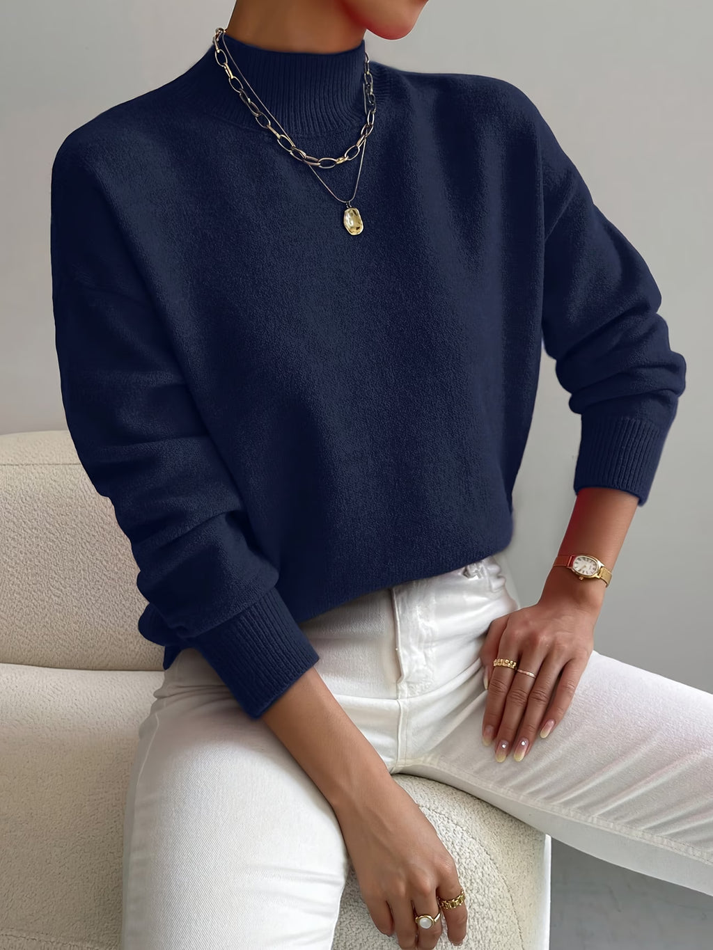 Women's Fine Knit Relaxed Fit Mock Neck Sweater