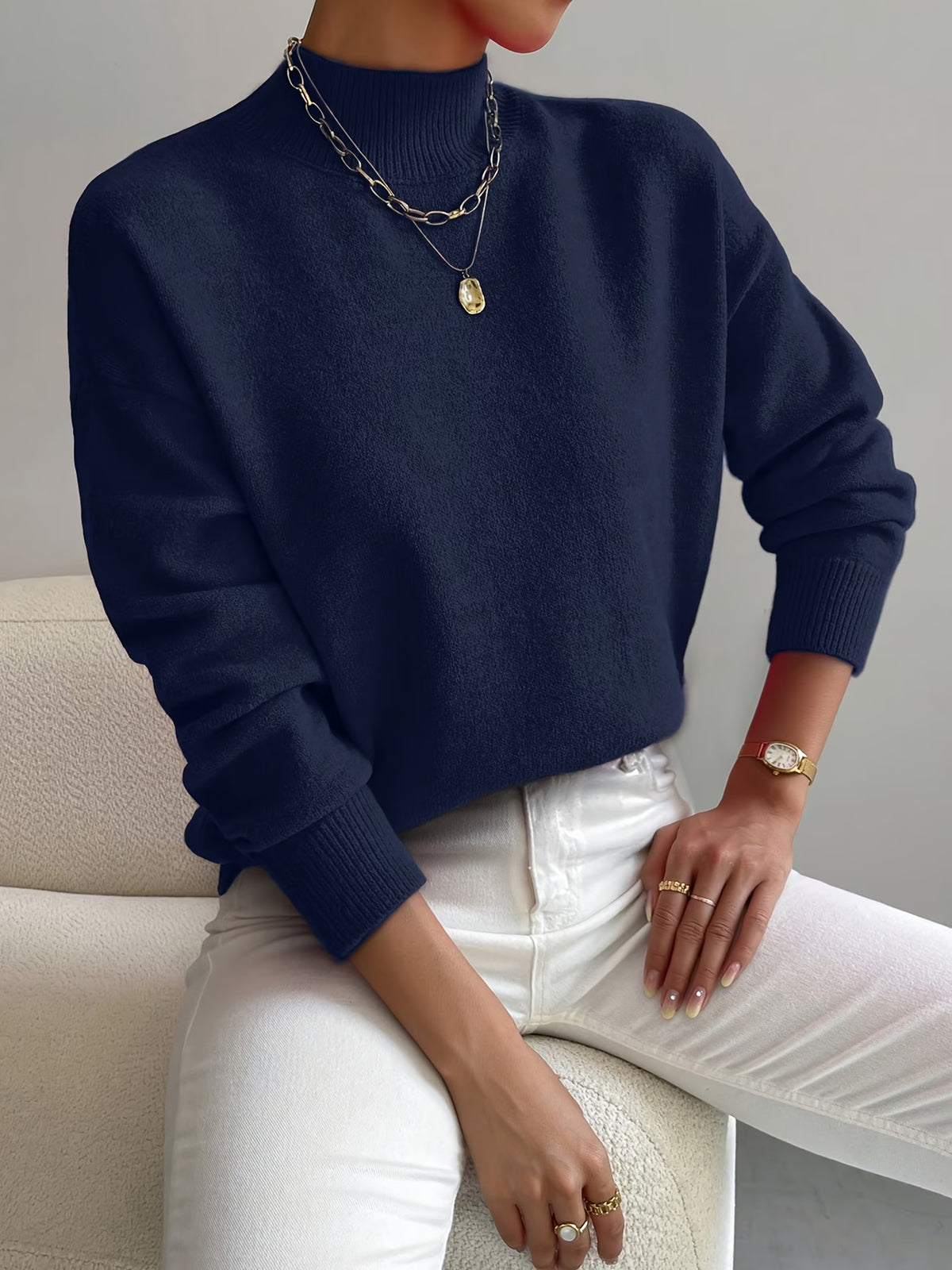 Women's Fine Knit Relaxed Fit Mock Neck Sweater