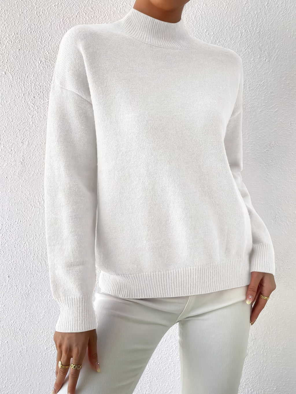 Women's Fine Knit Relaxed Fit Mock Neck Sweater
