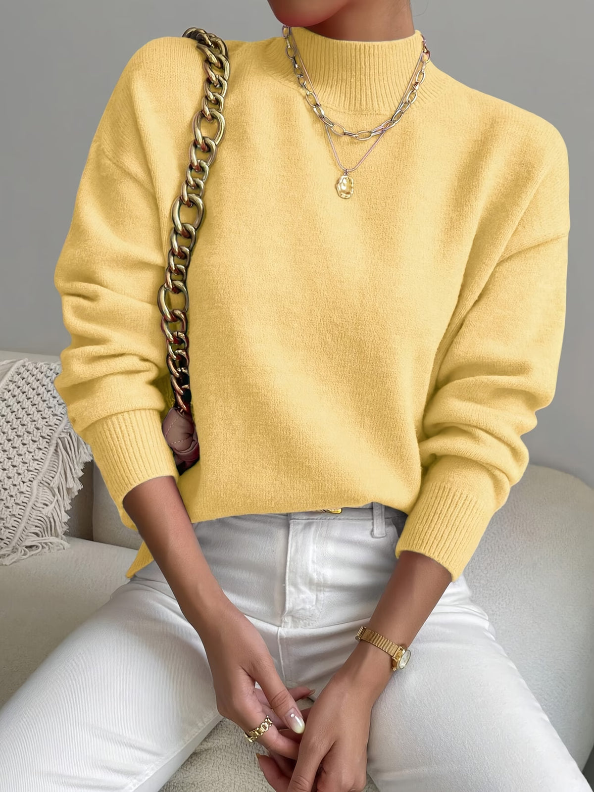 Women's Fine Knit Relaxed Fit Mock Neck Sweater