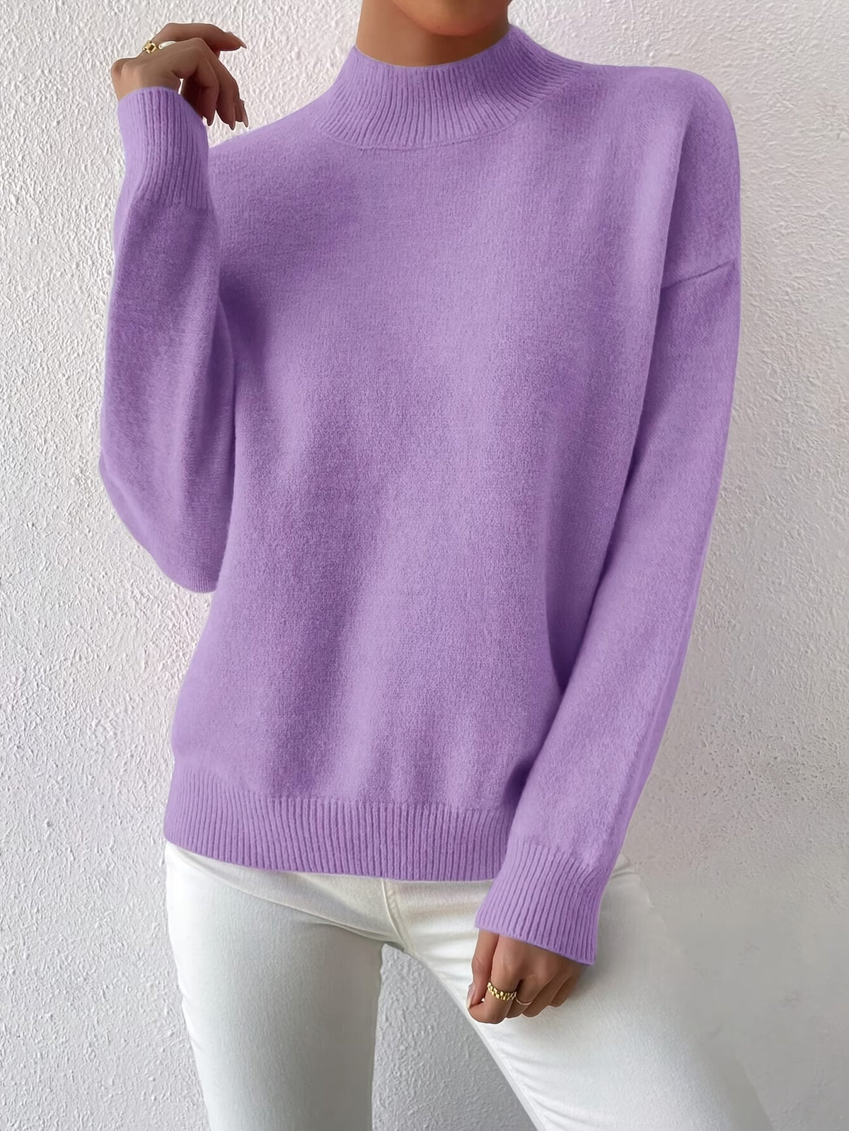 Women's Fine Knit Relaxed Fit Mock Neck Sweater