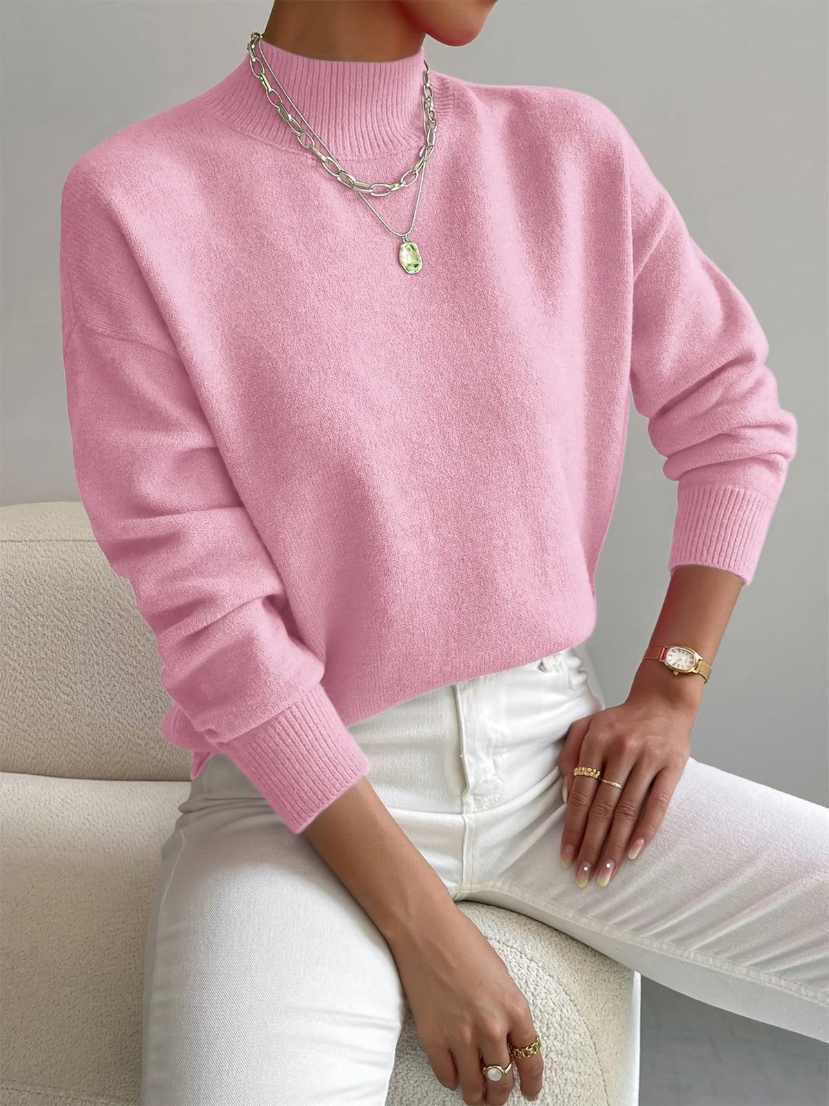 Women's Fine Knit Relaxed Fit Mock Neck Sweater
