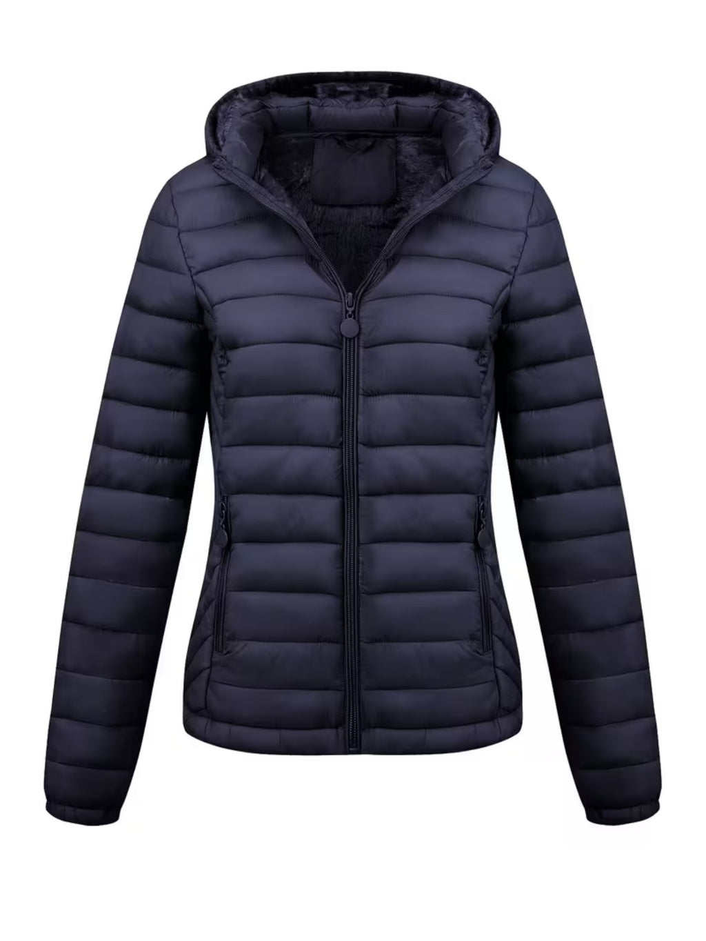 Women's Fitted Faux Fur Hooded Puffer Jacket