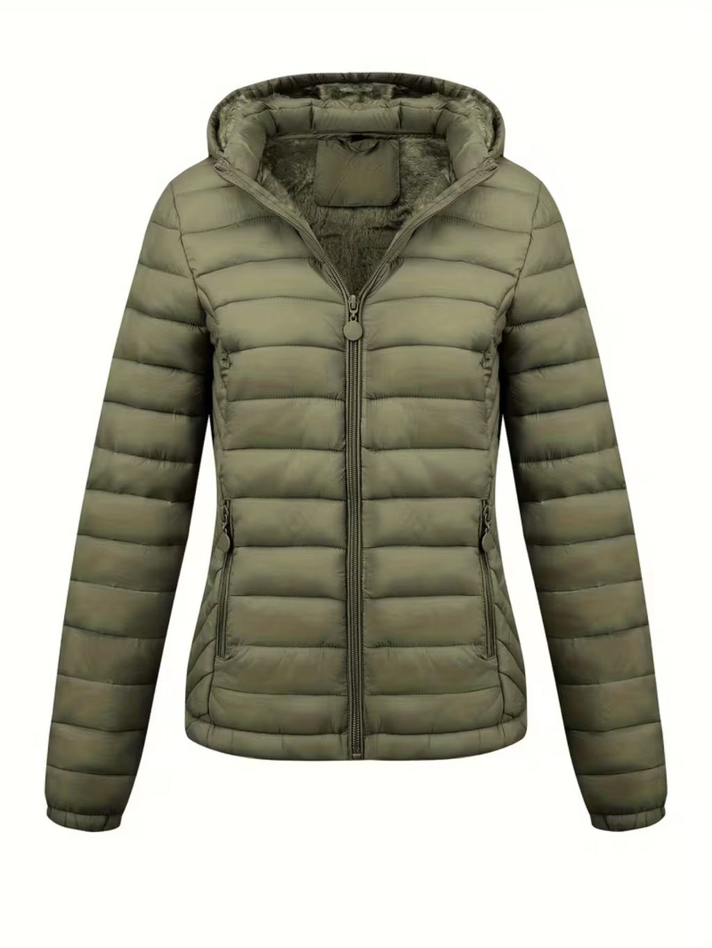 Women's Fitted Faux Fur Hooded Puffer Jacket