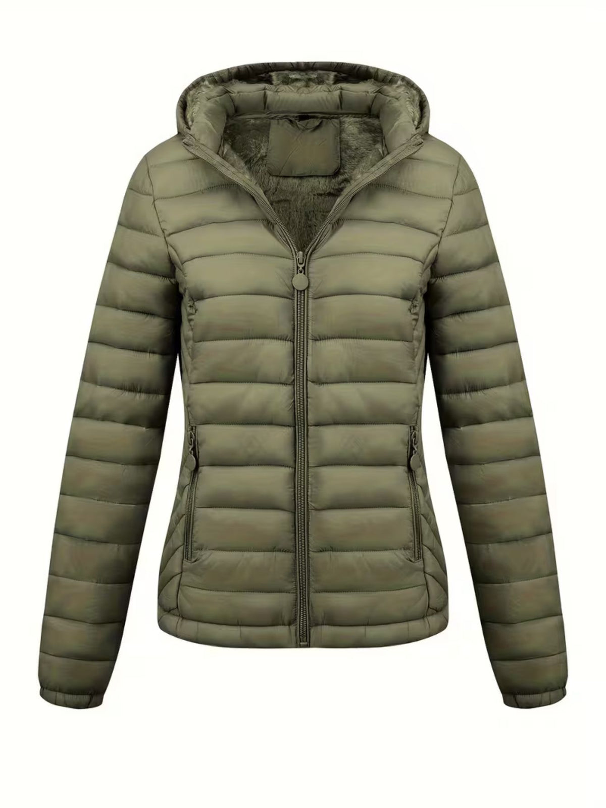 Women's Fitted Faux Fur Hooded Puffer Jacket