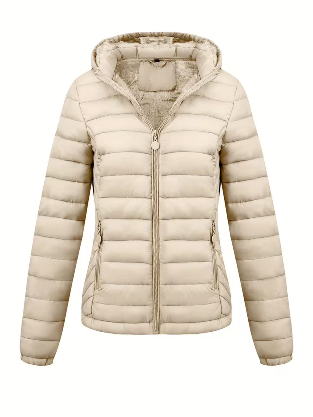Women's Fitted Faux Fur Hooded Puffer Jacket