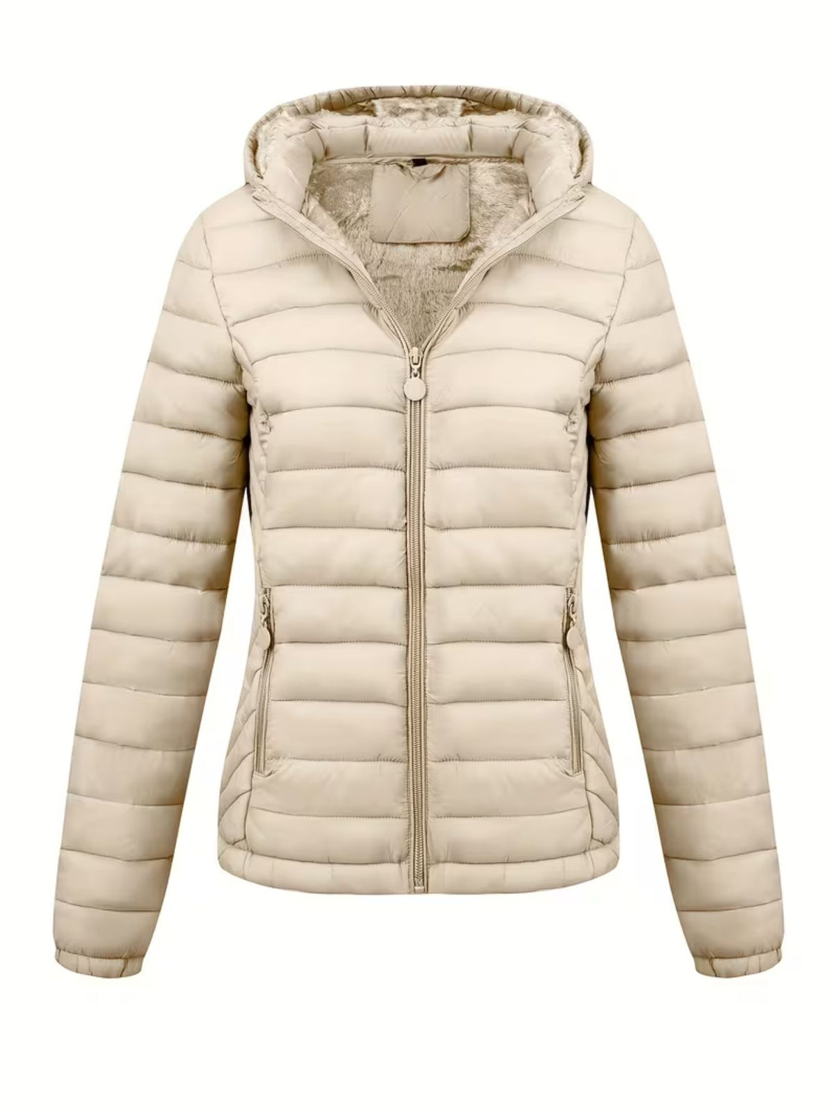 Women's Fitted Faux Fur Hooded Puffer Jacket