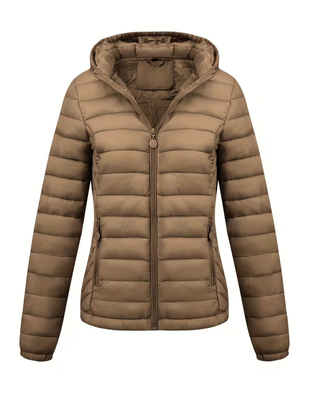 Women's Fitted Faux Fur Hooded Puffer Jacket