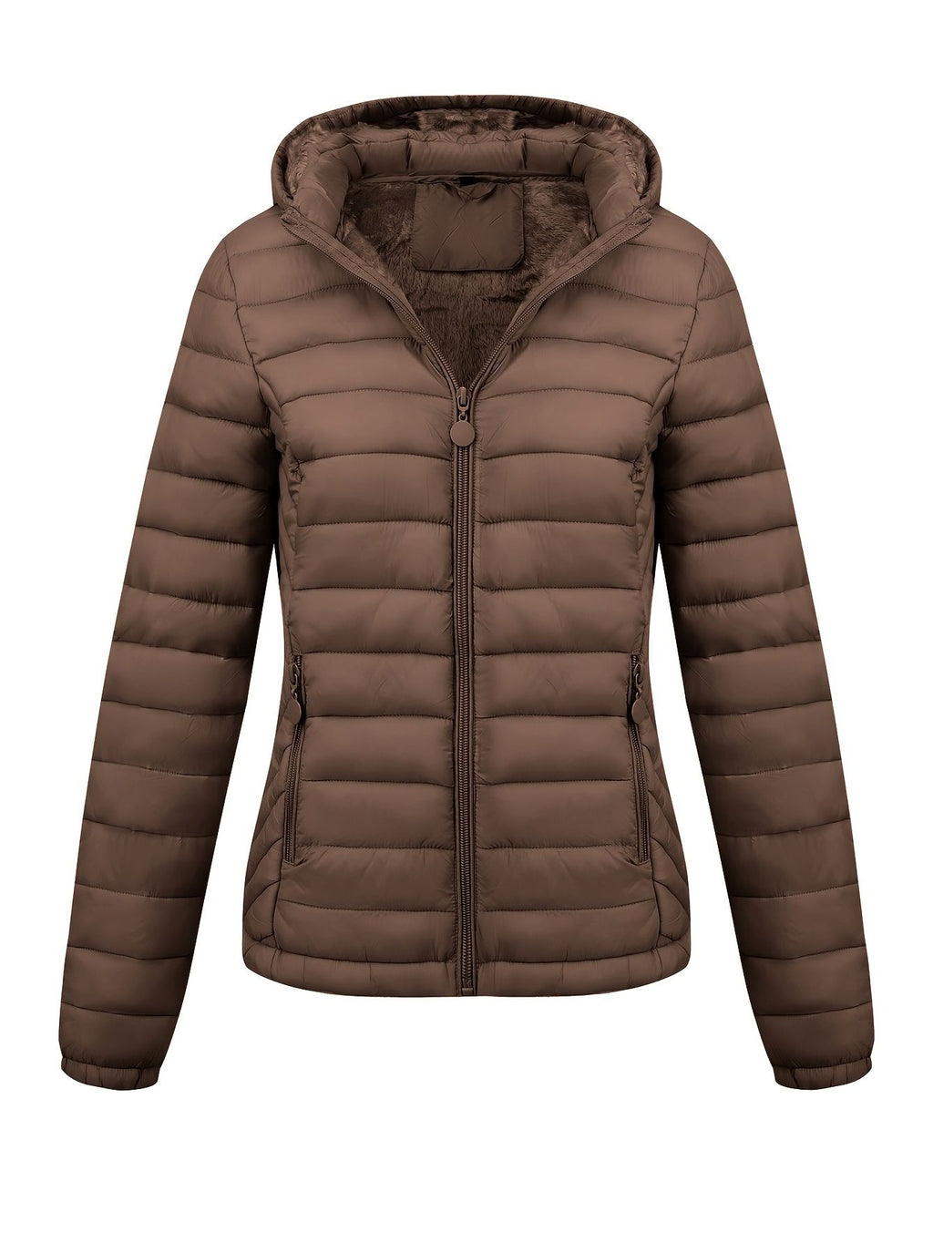 Women's Fitted Faux Fur Hooded Puffer Jacket