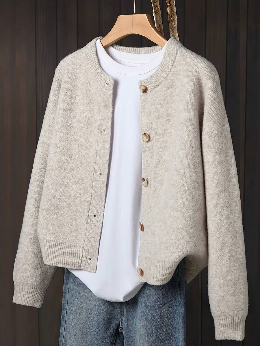 Women's Knit Relaxed Fit Button-Front Cardigan