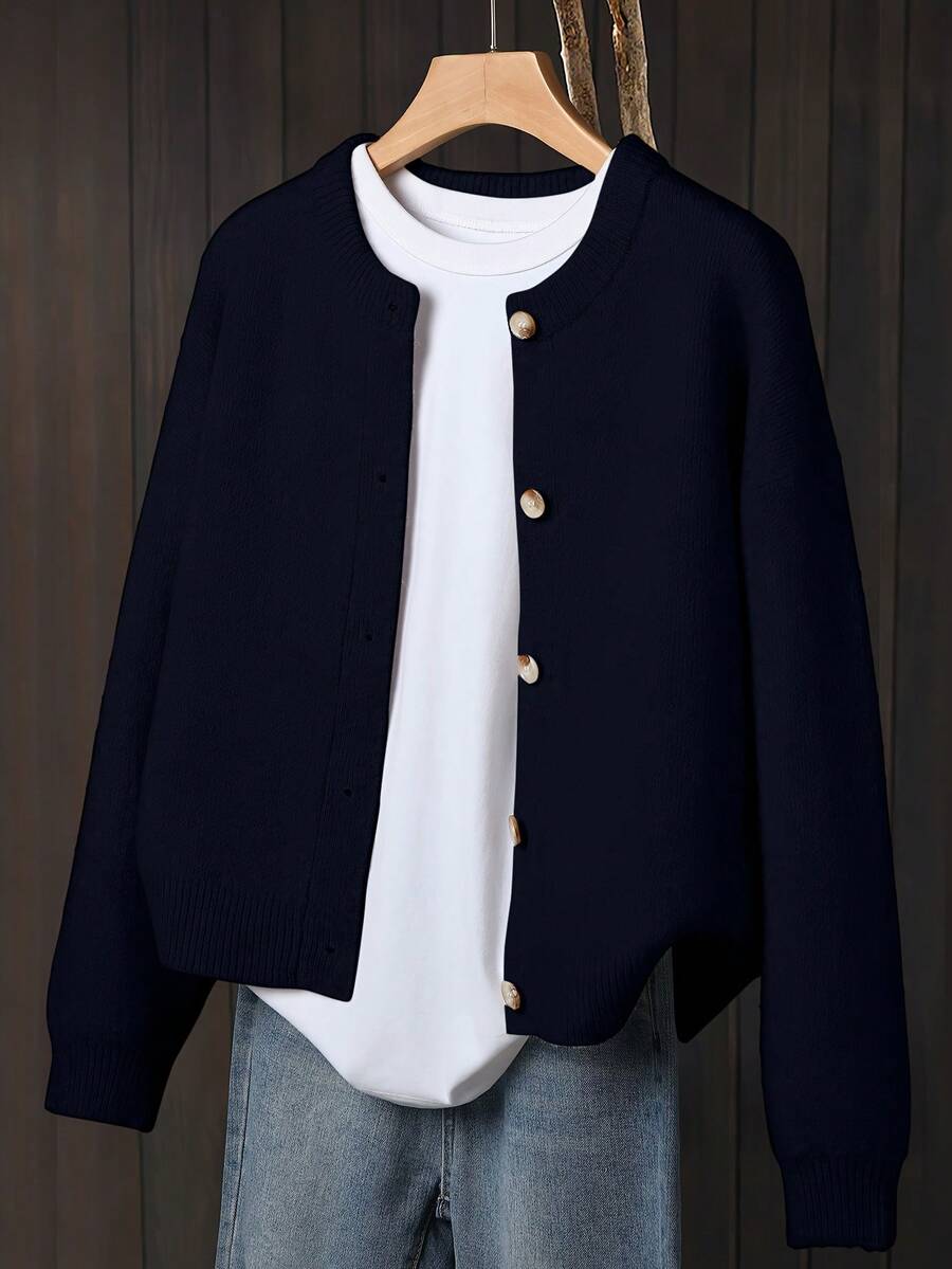 Women's Knit Relaxed Fit Button-Front Cardigan