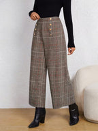 Women's Plaid High-Rise Wide Leg Pants
