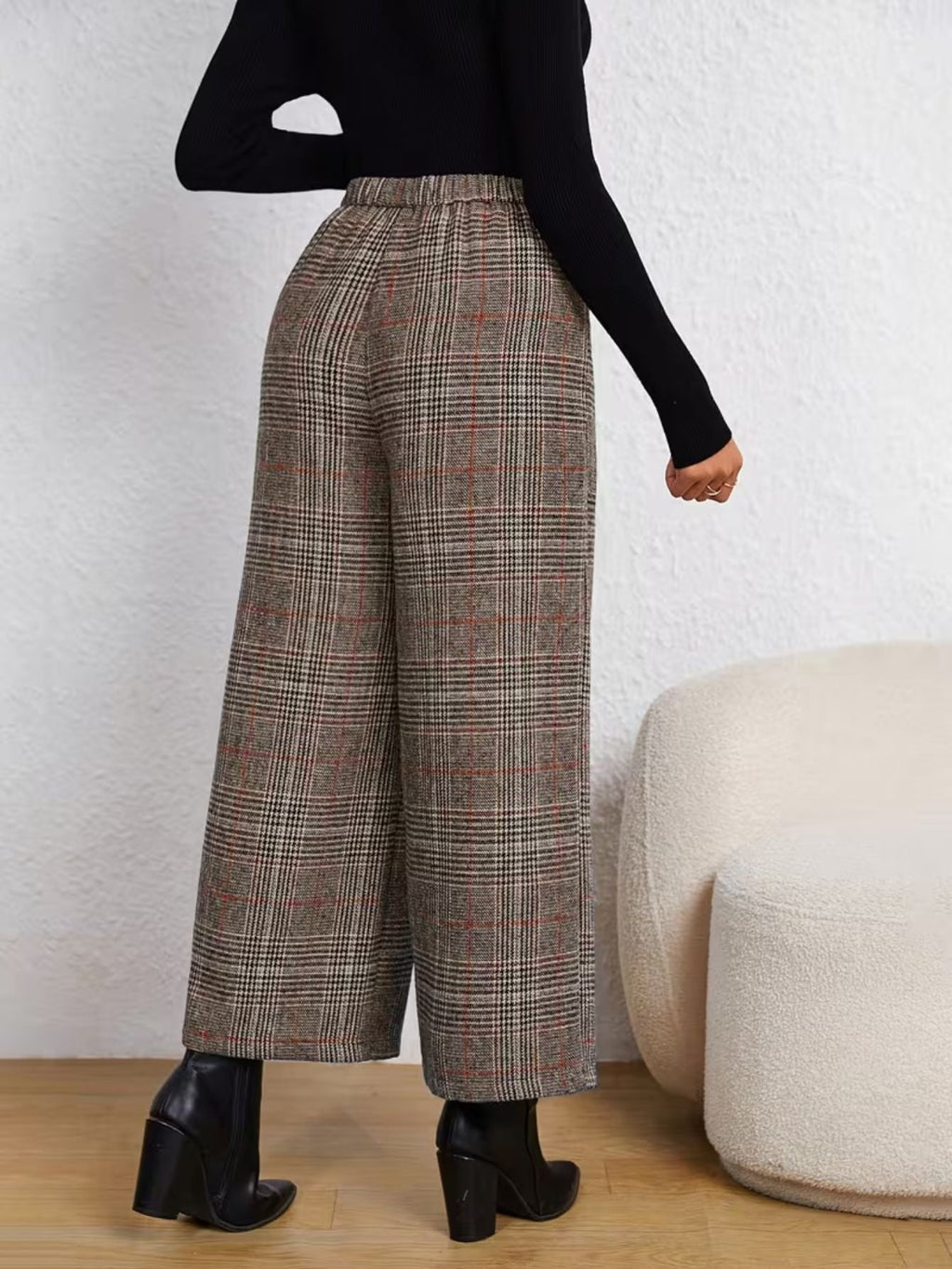 Women's Plaid High-Rise Wide Leg Pants