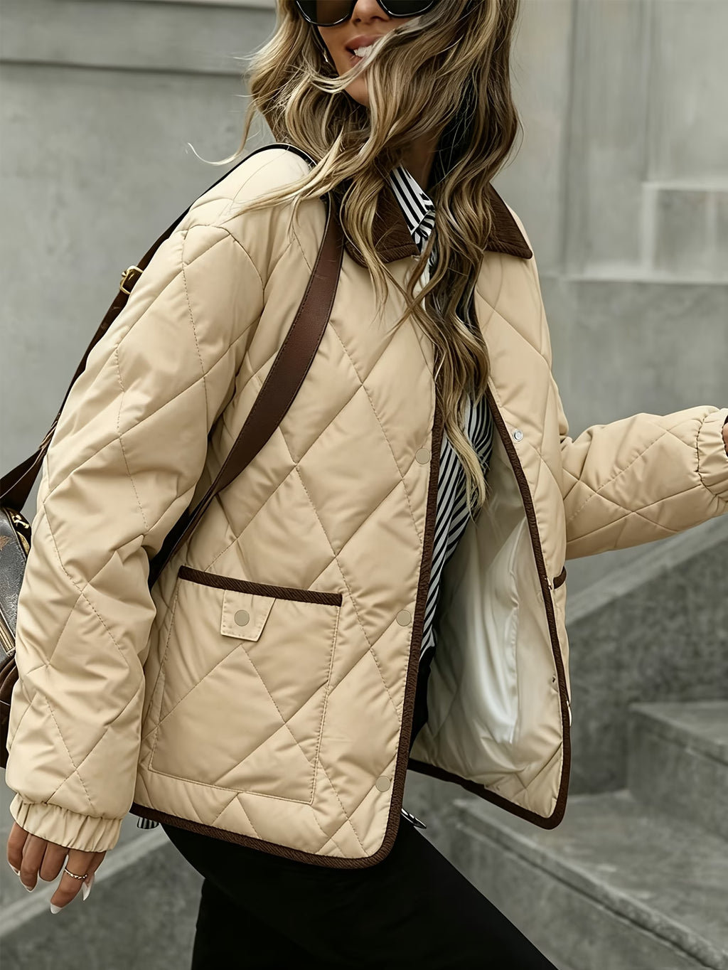 Women's Quilted Snap-Button Collared Jacket