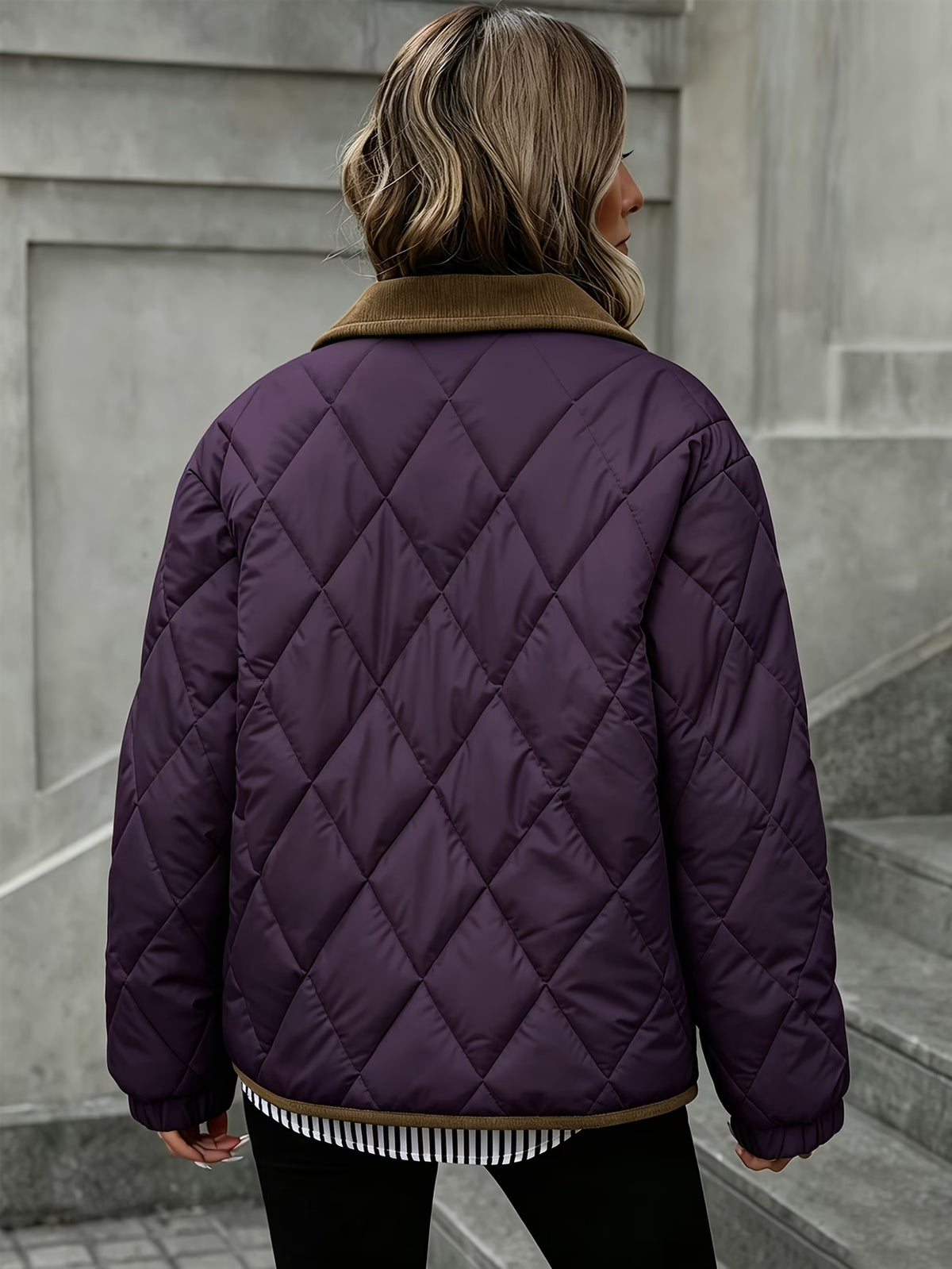 Women's Quilted Snap-Button Collared Jacket