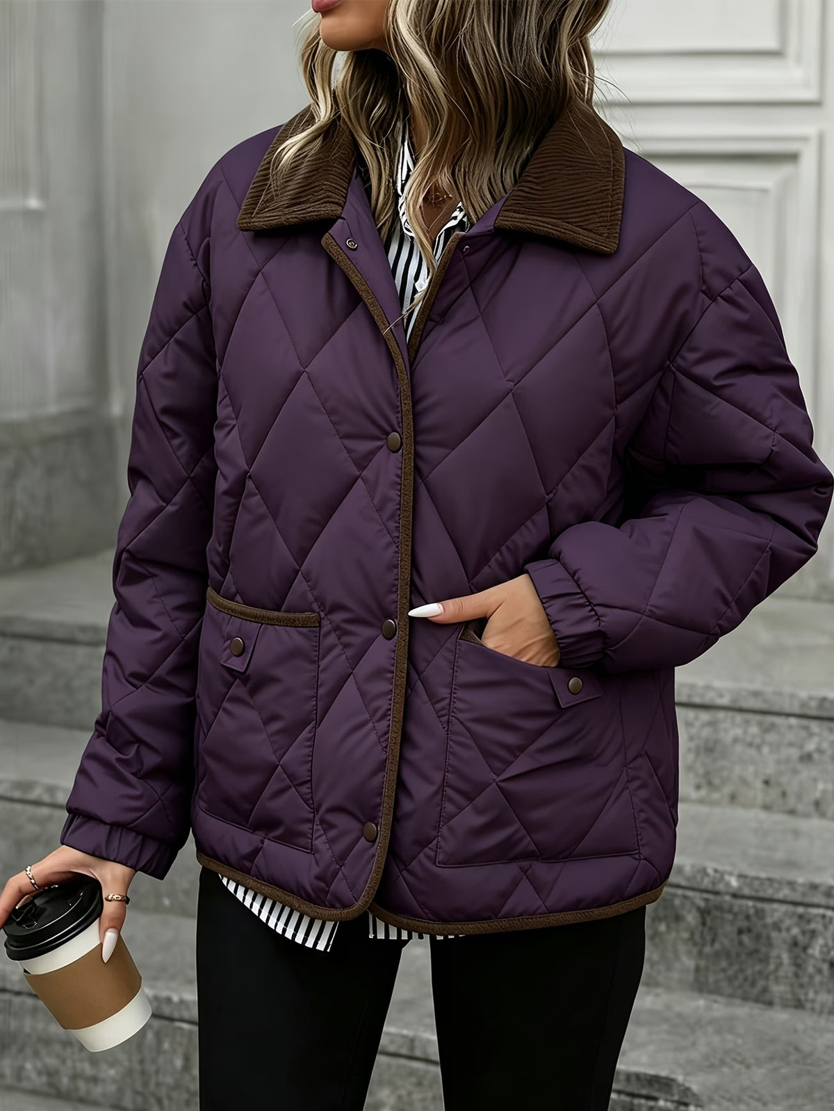 Women's Quilted Snap-Button Collared Jacket