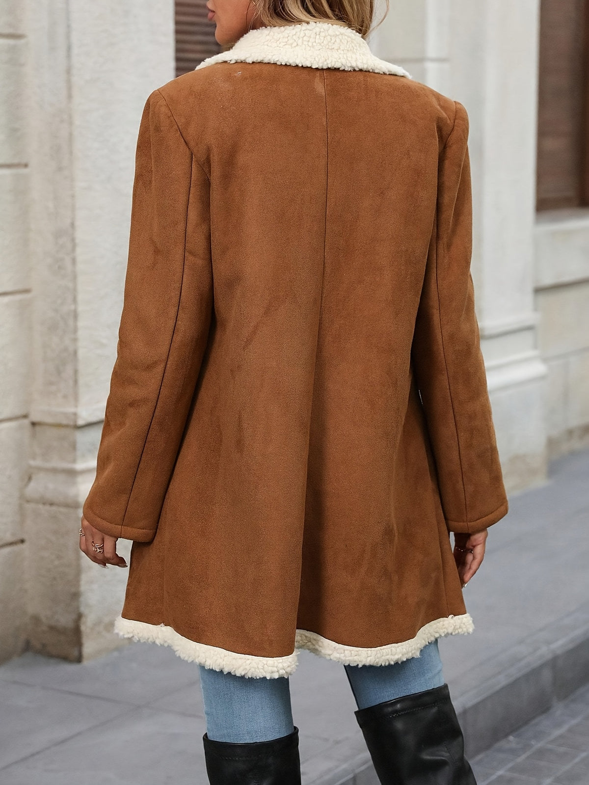 Women's Suede-Look Faux Shearling Collared Coat