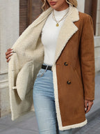 Women's Suede-Look Faux Shearling Collared Coat