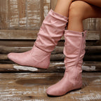 Women's Suede-Look Round Toe Knee-High Boots