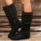 Women's Suede-Look Round Toe Knee-High Boots